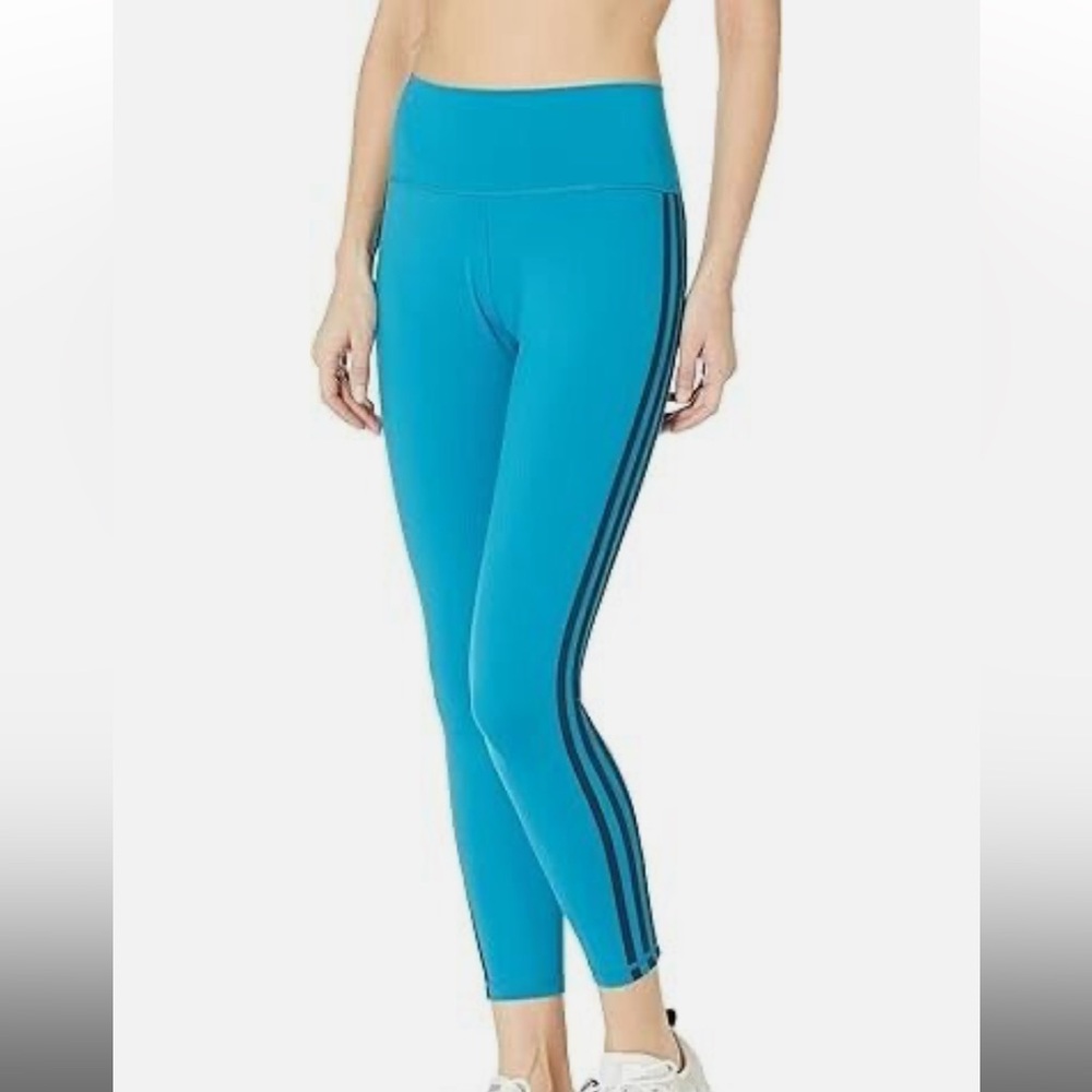 adidas plus 7/8 High-Waisted Workout Tights Compression Fit Teal 3 striped